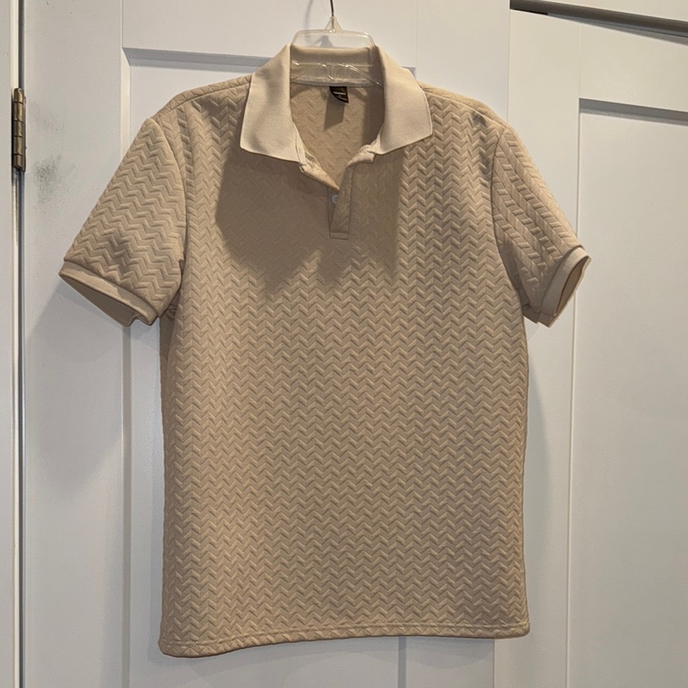 Manfinity Tan Textured Polo Shirt with Classic Collar Large